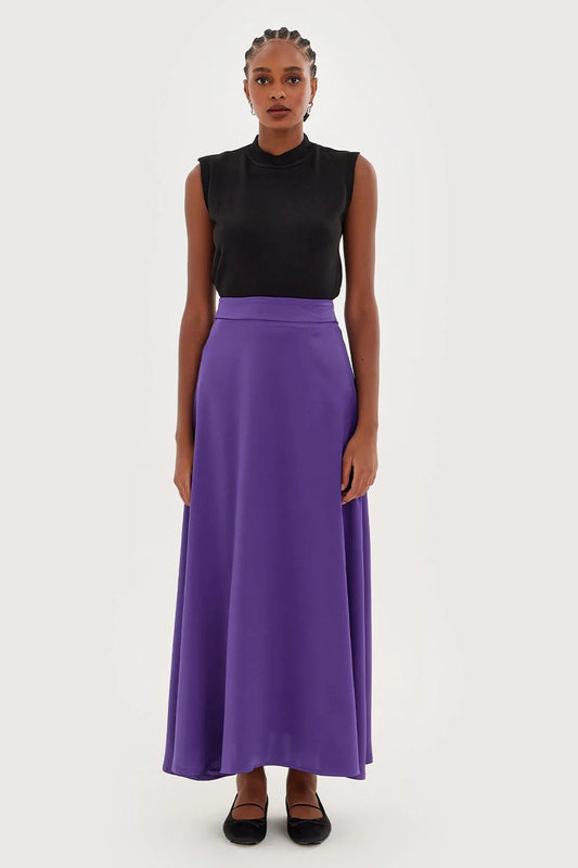 Satin Flared Skirt - Purple