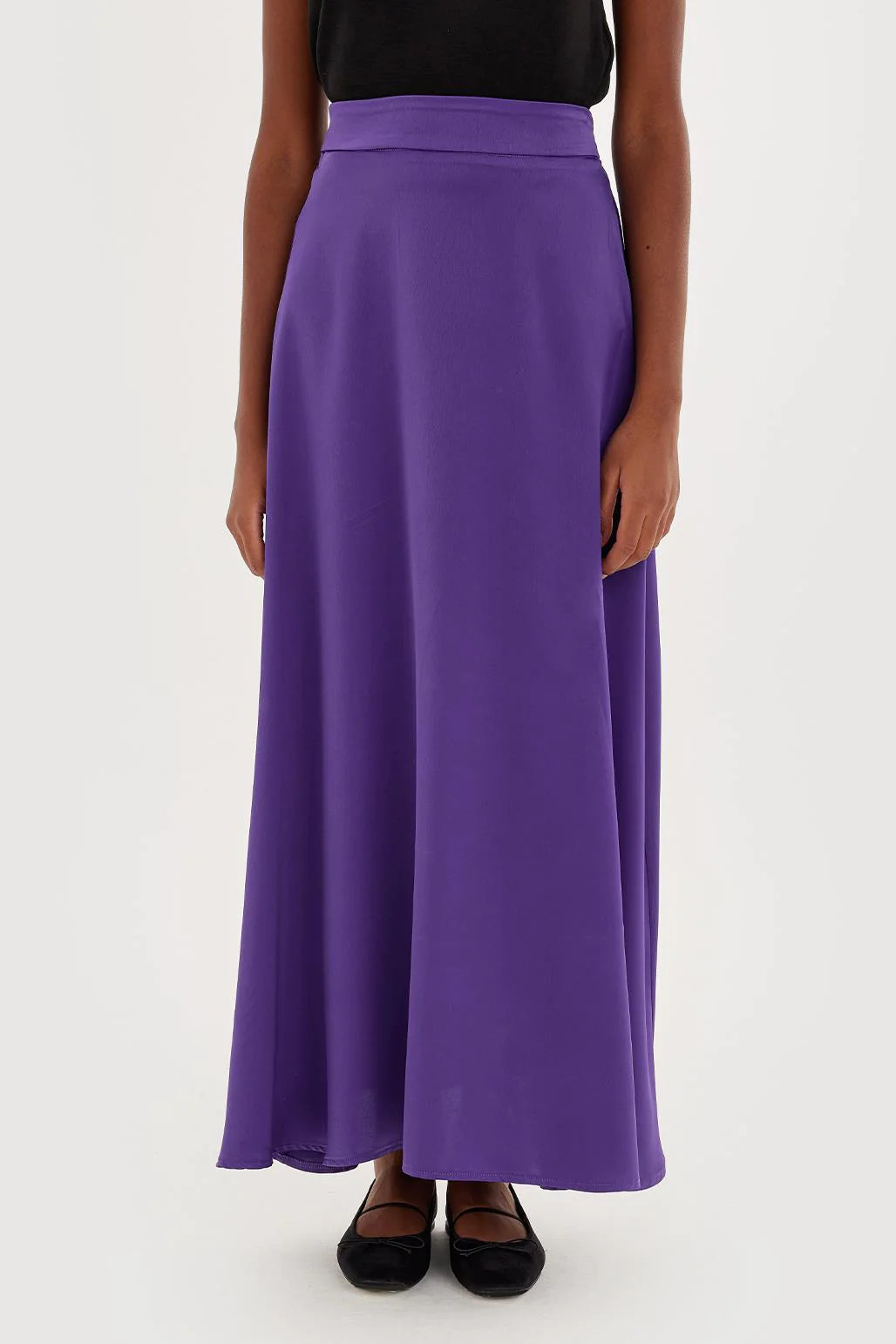 Satin Flared Skirt - Purple