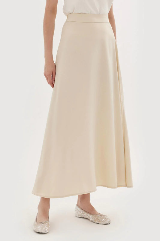 Satin Flared Skirt - Beige