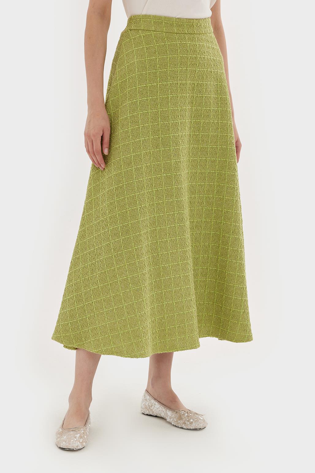 Tweed Flared Skirt - Olive