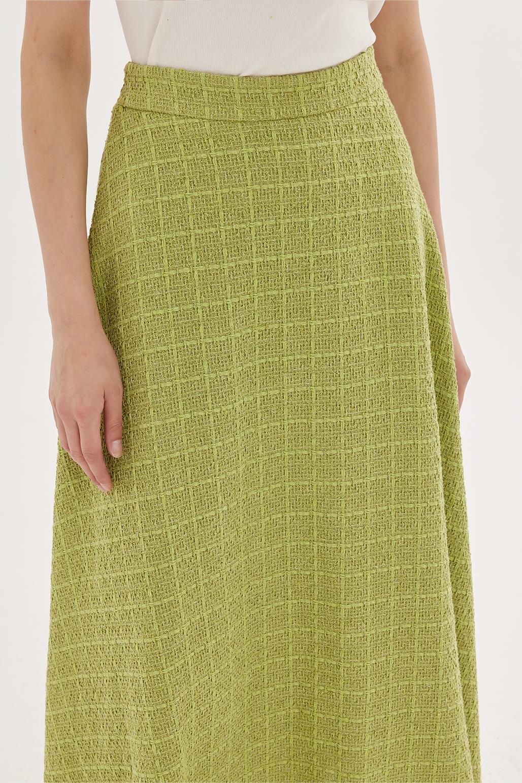 Tweed Flared Skirt - Olive