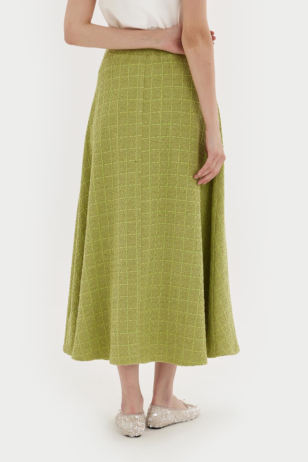 Tweed Flared Skirt - Olive