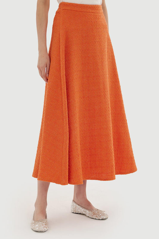 Tweed Flared Skirt - Orange