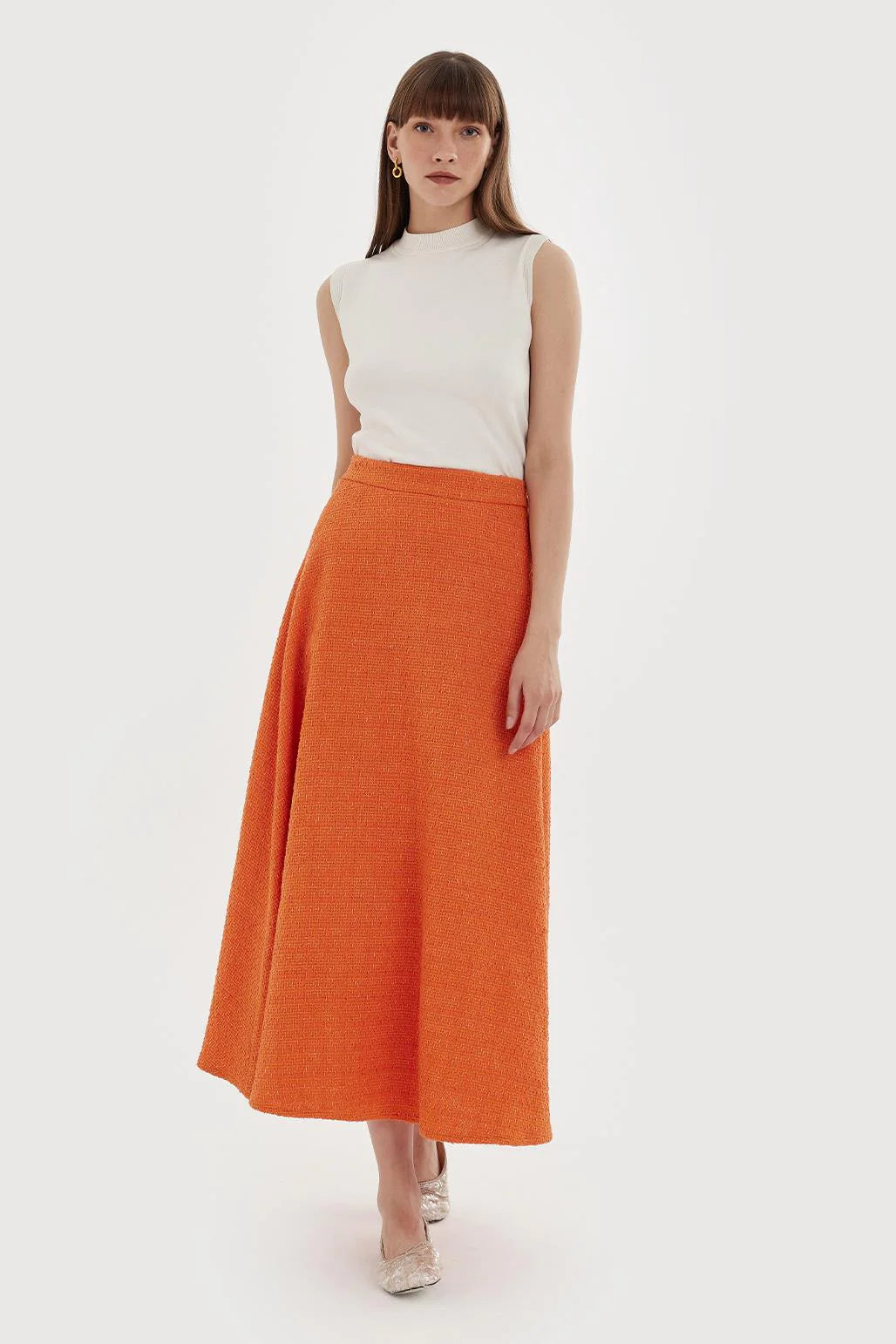 Tweed Flared Skirt - Orange