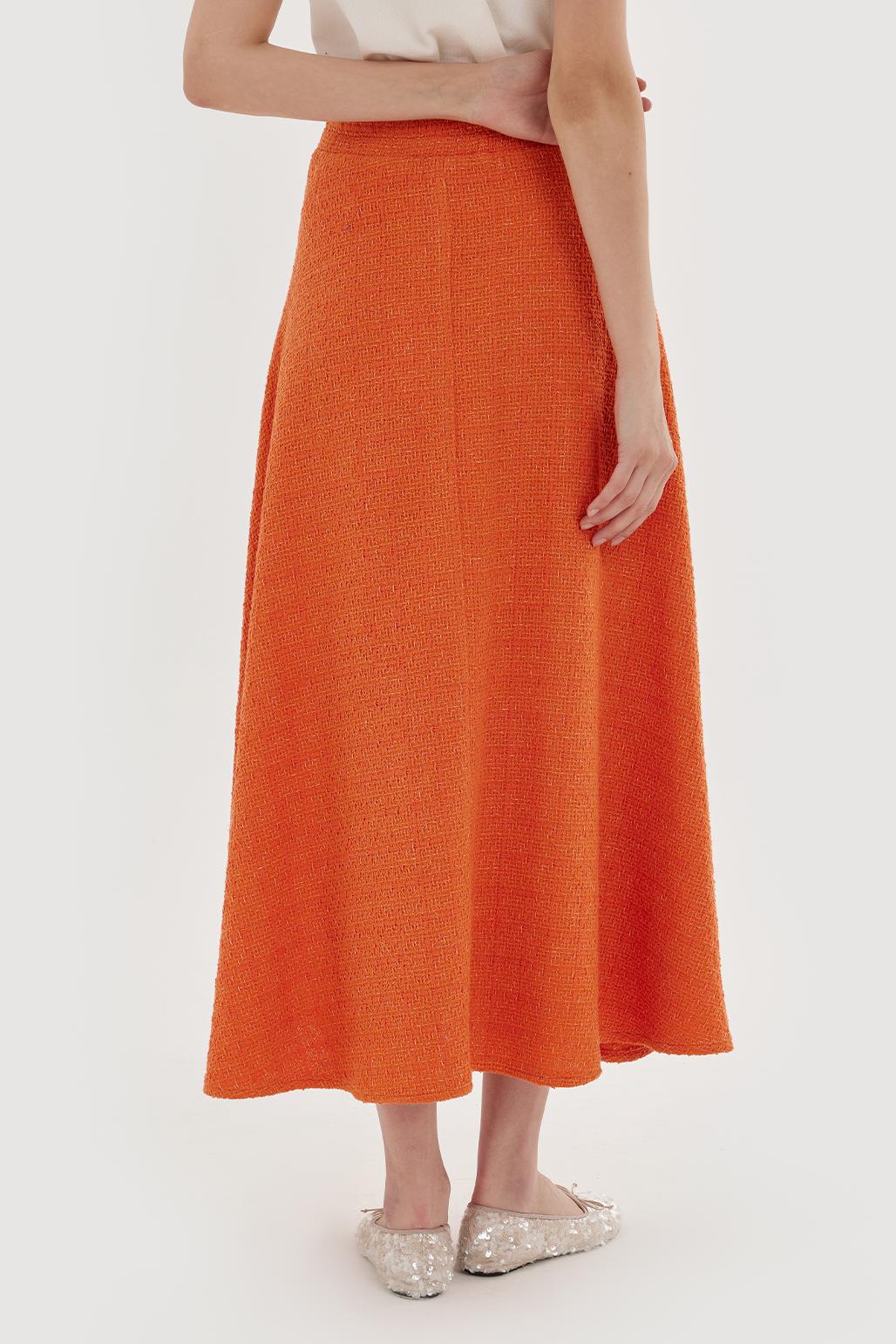 Tweed Flared Skirt - Orange